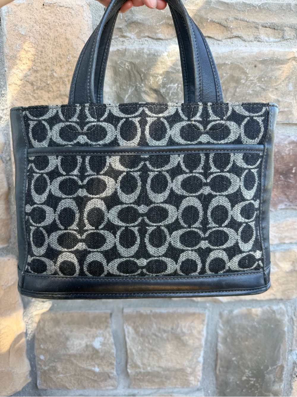 Coach Black and Gray Wool Signature Canvas Tote